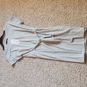 Grey & White T shirt dress with waist tie